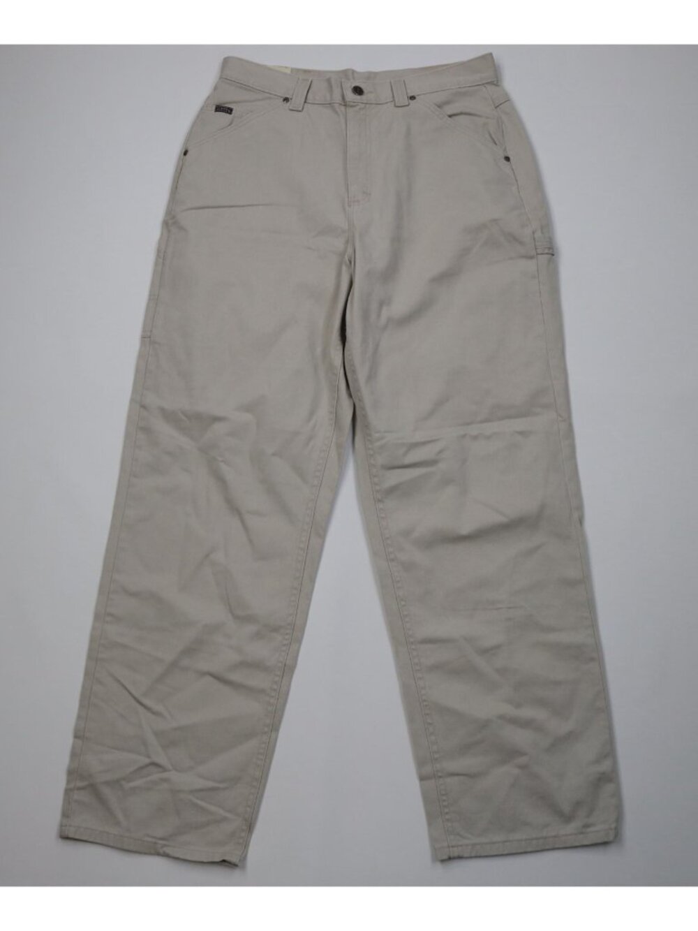 Vtg 90s Y2K Lee Riders Womens 14 Relaxed Wide Leg Carpenter Pants Beige Cotton